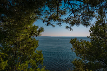 rocky cliff and protected area in the Bay of Grignano near Miramare Castle Trieste - Italy.