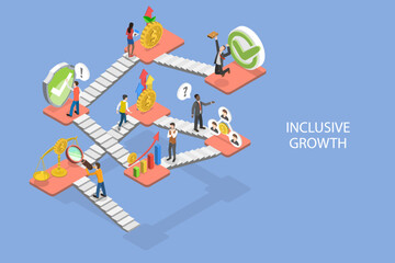 3D Isometric Flat Vector Illustration of Inclusive Growth, Sustainable Development