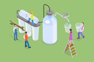 3D Isometric Flat Vector Illustration of Water Purification Service, Cleansing Liquid by Lowering Contamination