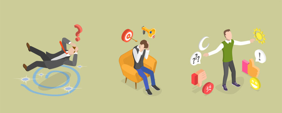3D Isometric Flat Vector Illustration of Attention Concentration, Distracted Mind