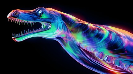 Blue, orange and magenta holographic alligator on black background landscape - obrazy, fototapety, plakaty