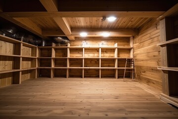 Empty Wooden Space In The Basement Potential For Storage Or Creativity Highquality Photo
