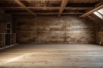 Empty Wooden Space In The Basement Potential For Storage Or Creativity Highquality Photo