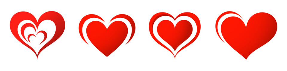 Heart icon collection, love symbols on white background