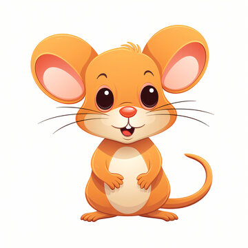 little cute cartoon mouse isolated on white background