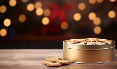 round special lid tin for cookie with christmas design - obrazy, fototapety, plakaty