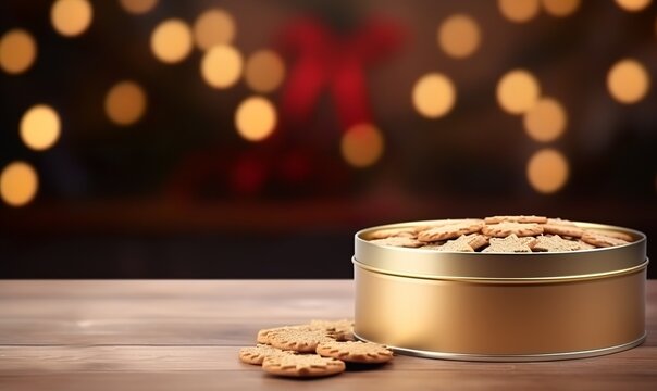 round special lid tin for cookie with christmas design