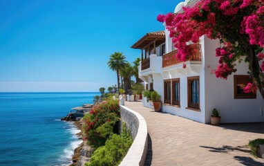 Beautiful spanish villa next to the sea on a sunny day - Powered by Adobe