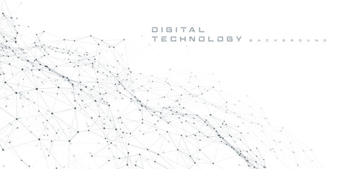 Abstract digital technology hi tech futuristic grey white background, cyber information communication, innovation future tech data, internet network connection, Ai big data lines dots, circuit vector