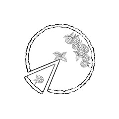 Cheesecake and slice with mint and berries. Vector illustration. Grapgic style. hand drawn in a simple minimalist style. Can be used for kitchen, notes, cookbook, textile.