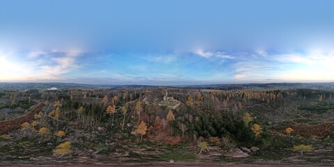 Obraz premium Orlík castle ruins by Humpolec city Vysocina Czech republic,Europe, historical old castle Orlík aerial scenic panorama landscape view,Orlík nad Humpolcem,Bohemia,Czechia