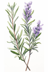 Rosemary or Rosmarin. Watercolour Illustration Isolated on White.