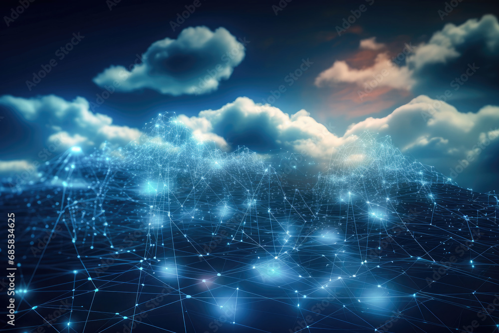 Poster blue sky with clouds technology background of cloud and edge computing