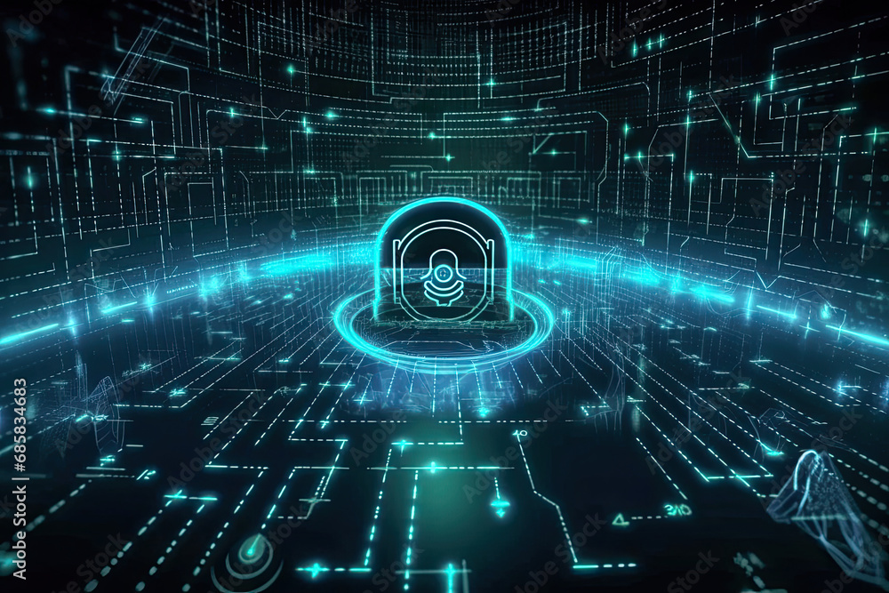 Poster technology background of cybersecurity with data protection