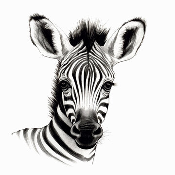 cartoon drawing head of baby zebra, white background