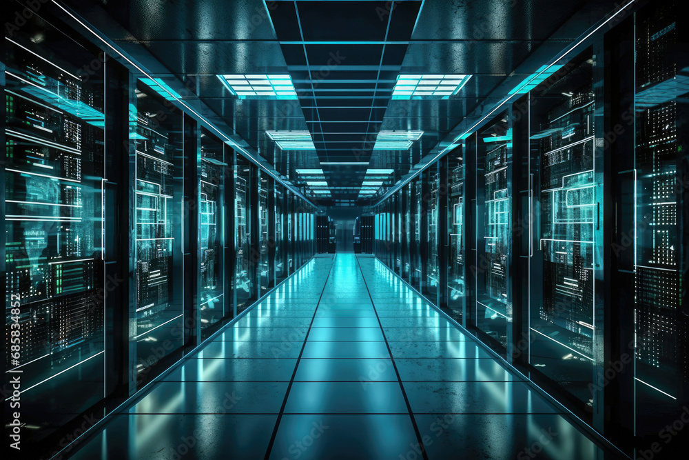 Leinwandbilder server rack in a data center technology background of data processing with server room