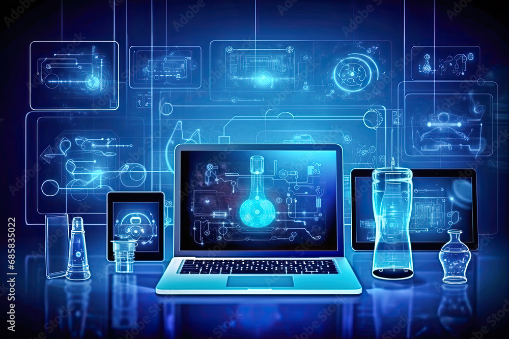 Poster concept technology background of medical network with digital devices