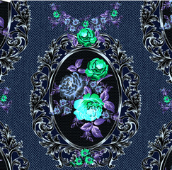 ornamental round ornament pattern design blue background.