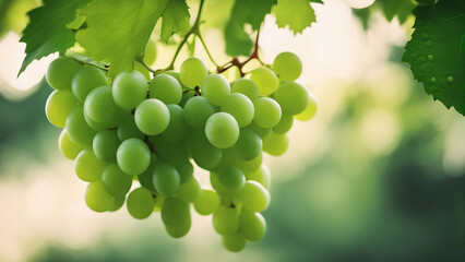 Green Grapes fruits with a leave isolated.