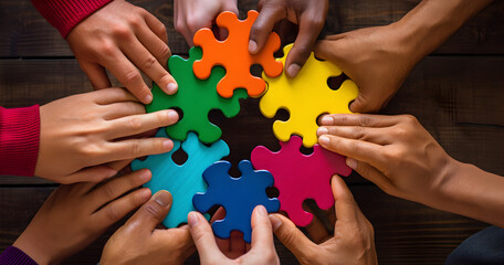 hand puzzles, Business teamwork, Solving Jigsaw Puzzle, Business solutions, Medical Team, harmony among group, Team building, assembling jigsaw puzzle - obrazy, fototapety, plakaty