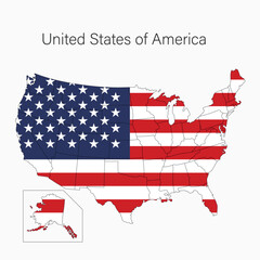 National Country Map with Regions and States and Flag in Body