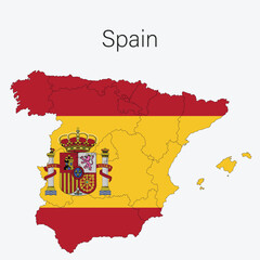 Obraz premium National Country Map with Regions and States and Flag in Body