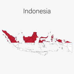 National Country Map with Regions and States and Flag in Body