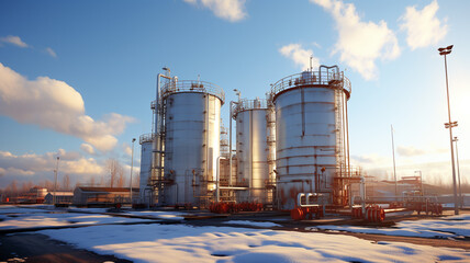 Gas pipeline at petrochemical refinery plant. Fuel industry, refinery and fuel storage.

