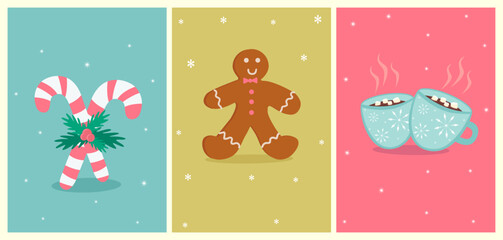 Illustration, vector, christmas card set, pastel colors, children design