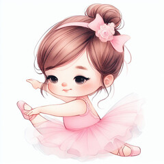 cute child ballerina pink watercolor - obrazy, fototapety, plakaty
