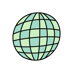 Hand drawing disco ball, retro items 90s