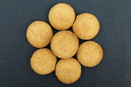 Osmania biscuits on black background close-up view 