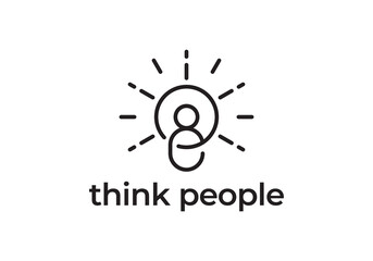 smart human logo design, light bulb think idea icon vector illustration
