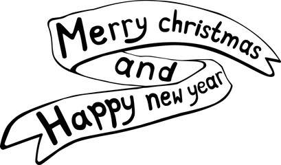 inscription on ribbon   :  Merry christmas and Happy new year , vector 