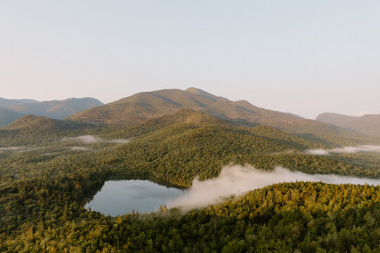 Sunrise over Heart Lake on top of Mount Jo in the Adirondack Mountains, upstate New York
