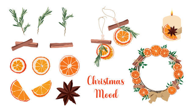 D&eacute;coration de No&euml;l, pour une ambiance cosy et chaleureuse, orange et cannelle, couronne de No&euml;l, et saveurs traditionnels