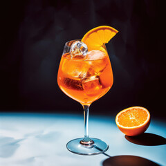 Aperol spritz cocktail with orange in a glass
