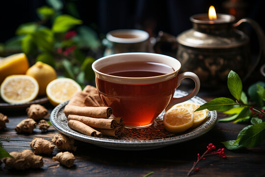 cup of tea with cinnamon and ginger
