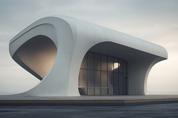 A picture of a large white building with a curved roof. This image can be used to represent architecture, modern design, or urban landscapes.