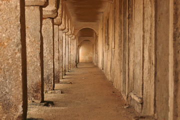 Covered archway in an ancient monastery.  Sanctuary of Our Lady of Cape Espichel, in Portugal