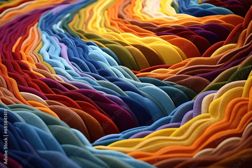 Poster a close-up view of a vibrant rainbow of colored fabric. this image can be used for various creative 
