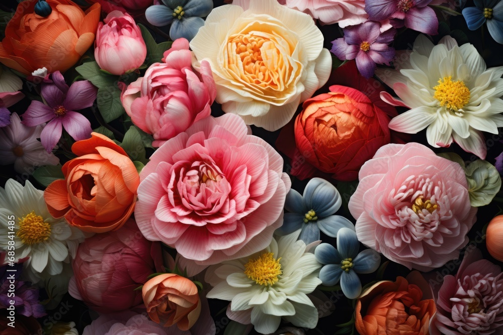Poster a close-up view of a beautiful bunch of flowers. perfect for adding a touch of nature and elegance t