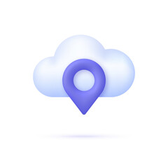3D Cloud and pin point line icon. Cloud computing location outline vector icon. Cloud Map.