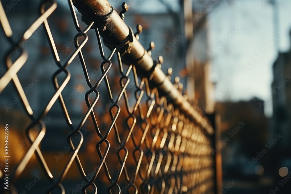 Poster a detailed view of a chain link fence. this versatile image can be used to represent security, bound