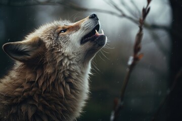 A detailed close-up shot of a wolf showing its mouth wide open. Perfect for wildlife enthusiasts and nature lovers