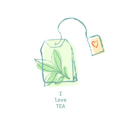Tea bag I love tea Vector illustration