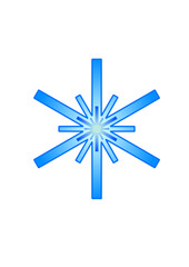 Minimalist simple illustration of a crystal, modern vector design, light blue snowflake with glowing center