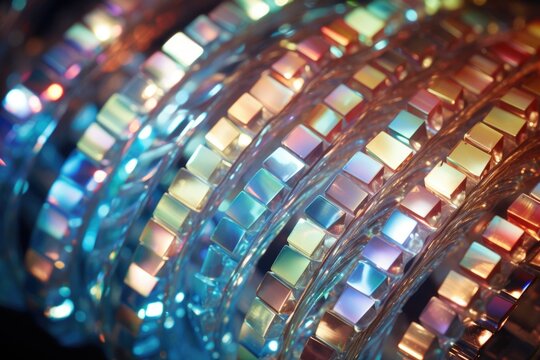 A close-up view of a glass vase with vibrant lights in the background. This image can add a touch of elegance and warmth to any design or decor