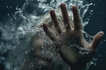 A person holding their hands out in the water. This image can be used to depict relaxation, mindfulness, and the beauty of nature. It can also be used in themes related to summer, beach, and vacation