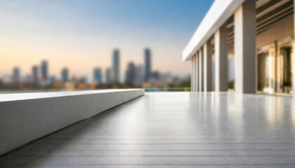 blured of empty white modern terrace building background for montage product display or key visual...